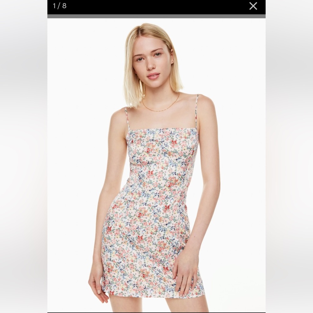 Aritzia Sunday Best mini floral Shimmer Satin Dress 
size 6
